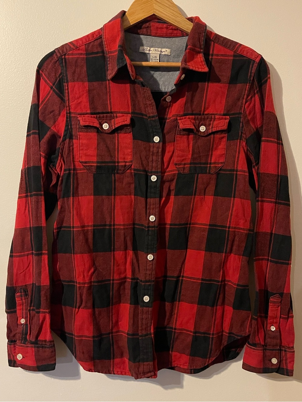 Tailor Vintage Buffalo Plaid Flannel Shirt Long Sleeve Red Black Women Size L